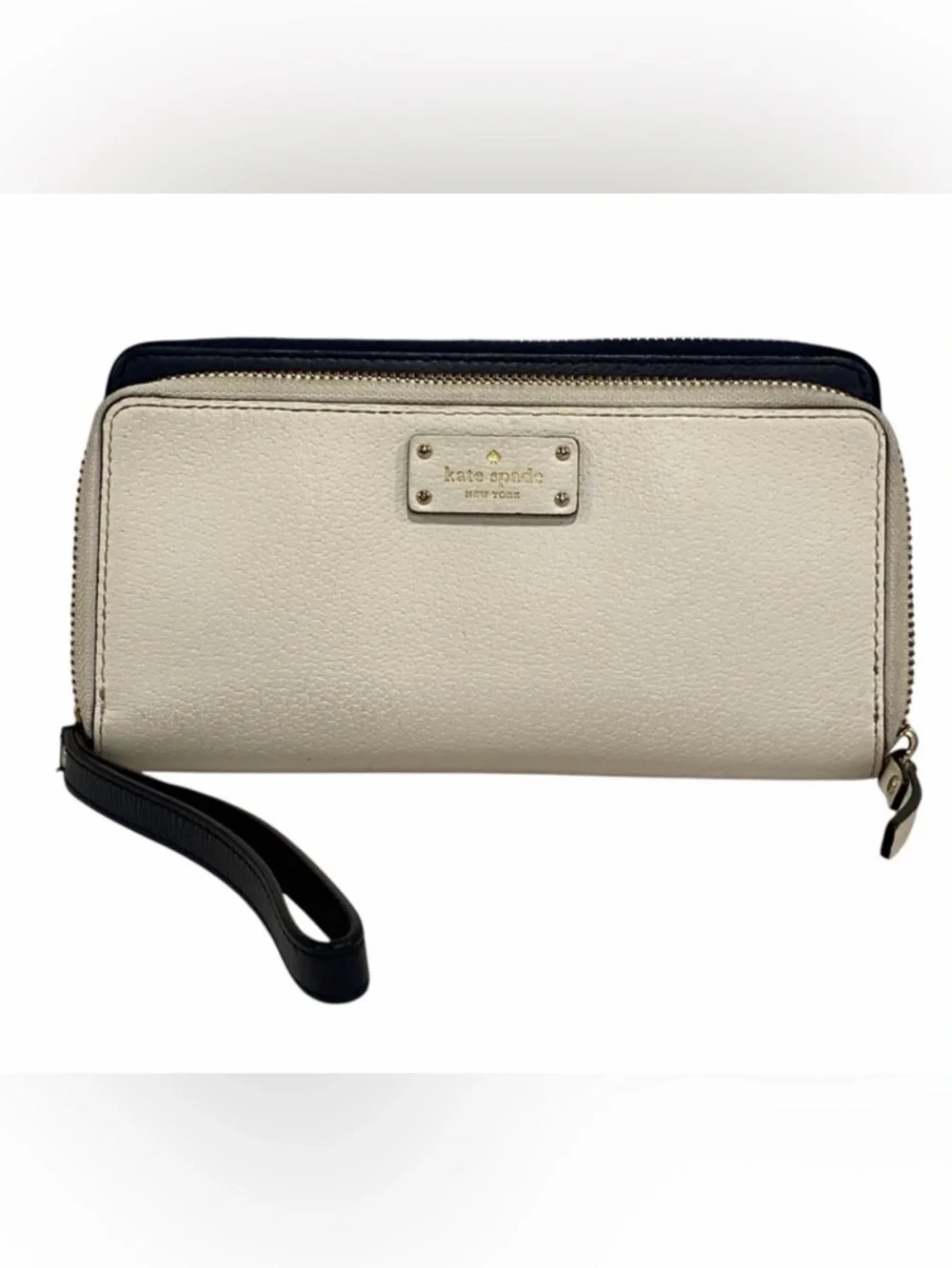 Kate Spade Navy Blue & White Large Double Zip Wallet - Very Good Condition